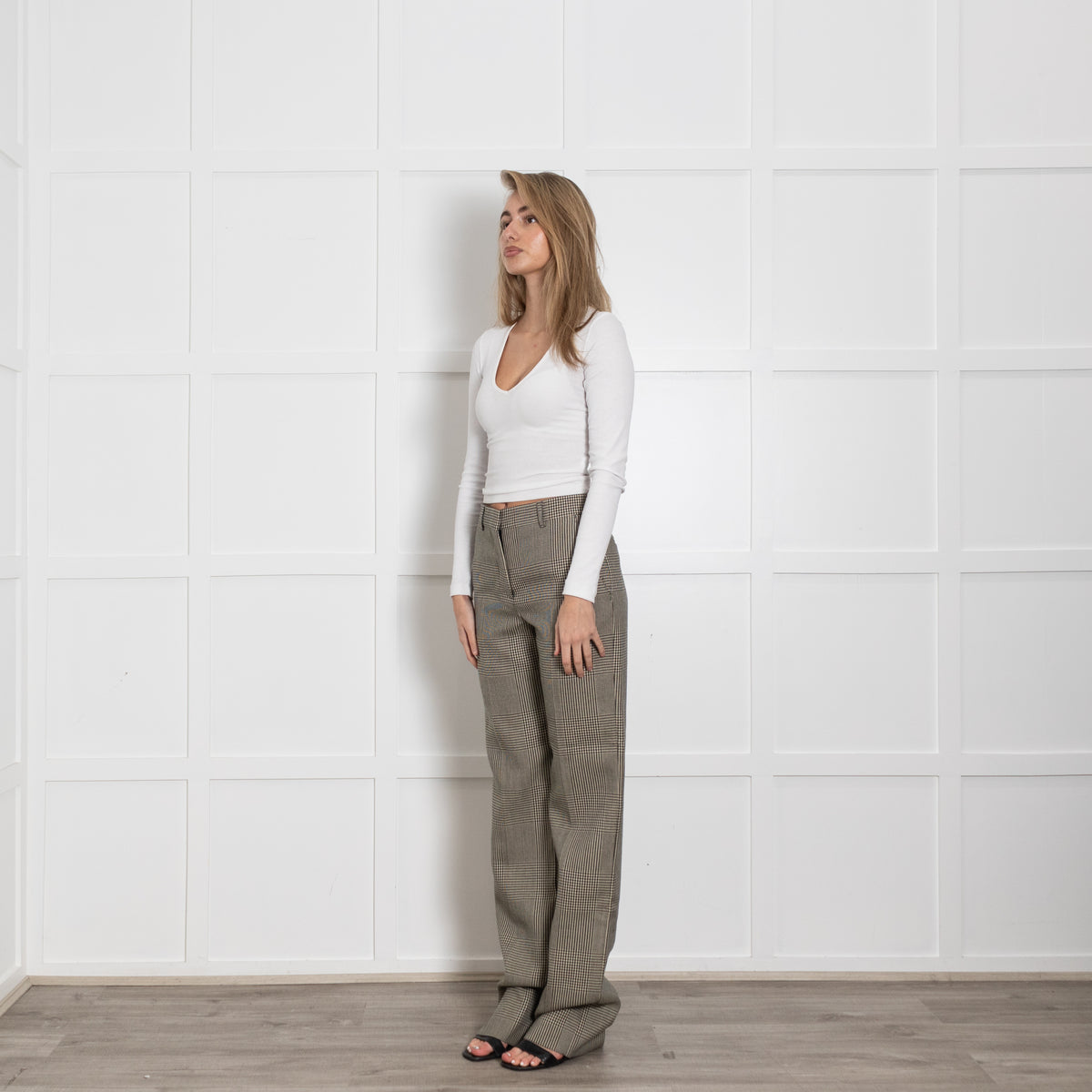Burberry Grey Check With Yellow High Waist Trousers