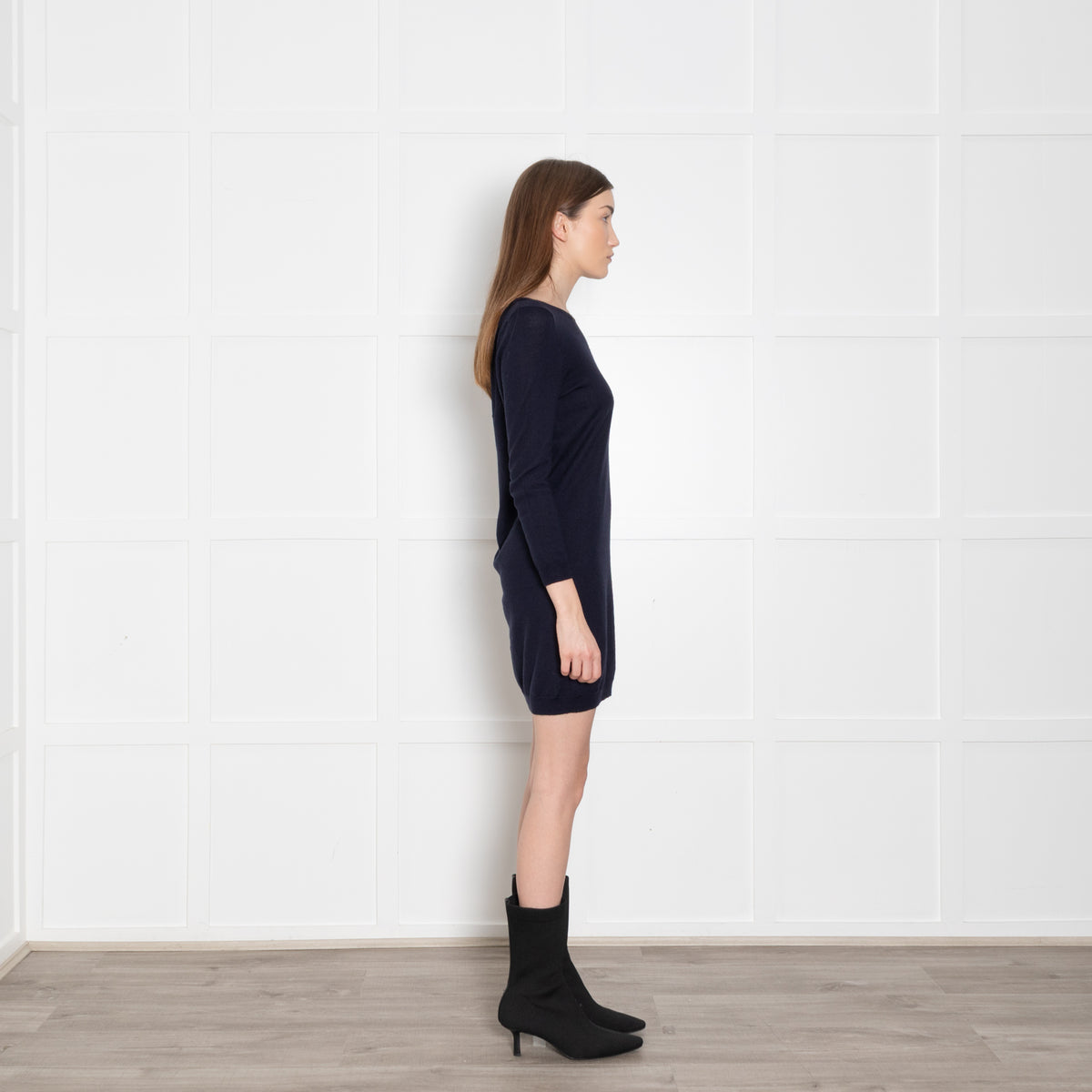 Sandro Navy Blue Fine Knit Ribbon Back Detail Mini Dress