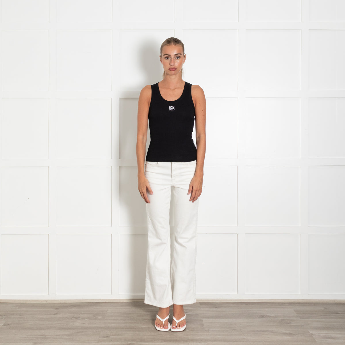 Loewe Black Anagram Embroidered Stretch Cotton Tank Top