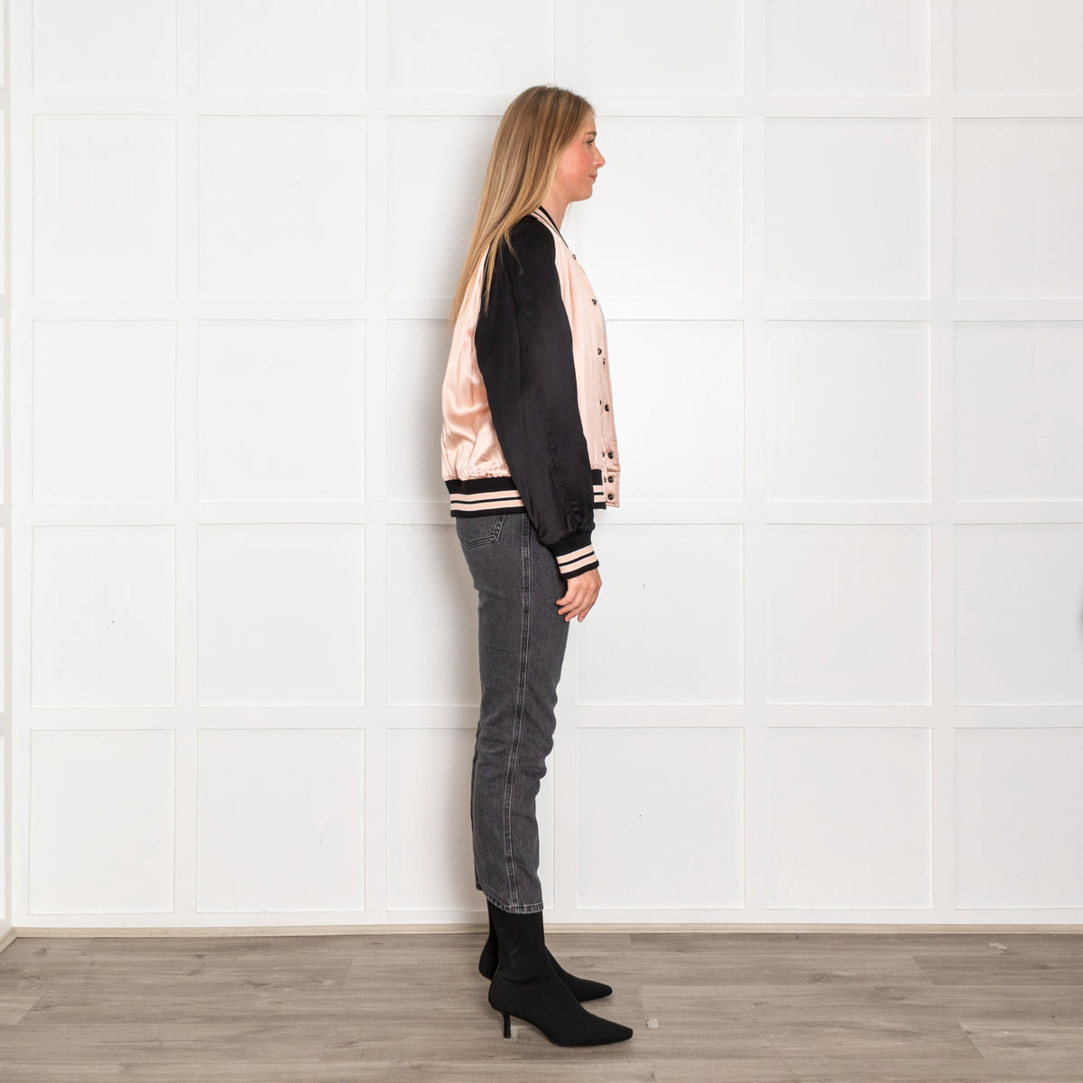 Saint Laurent Black Peach Satin Bomber Jacket