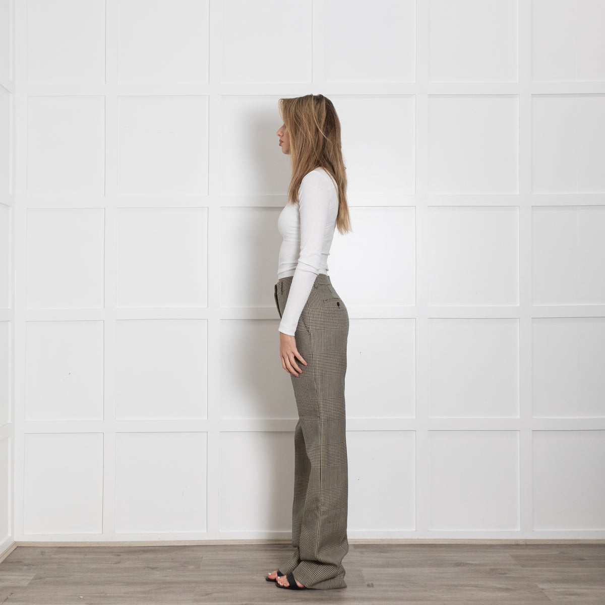 Burberry Grey Check With Yellow High Waist Trousers