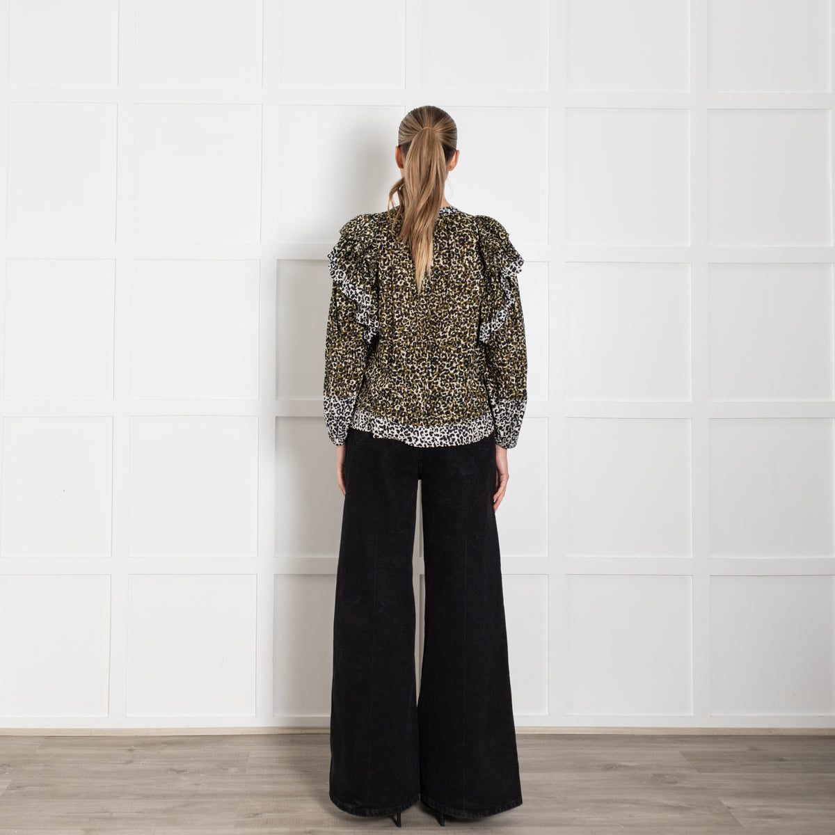 Ulla Johnson Ruffled Leopard Print Blouse With Tassle Tie
