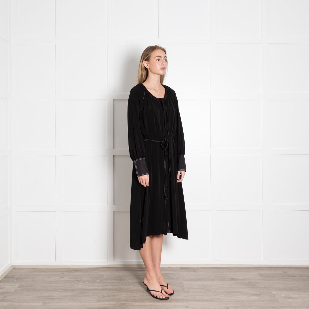 Proenza Schouler White Label Black Shirt Dress With White Stitching