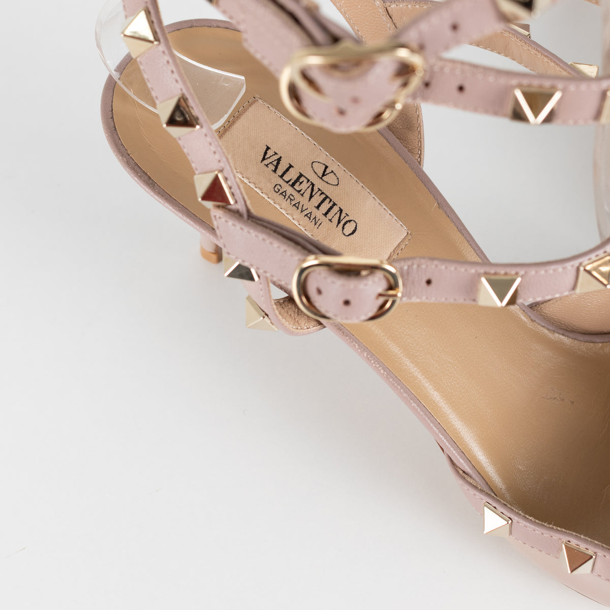Valentino Garavani Nude Patent Rockstud Ankle Strap Shoes