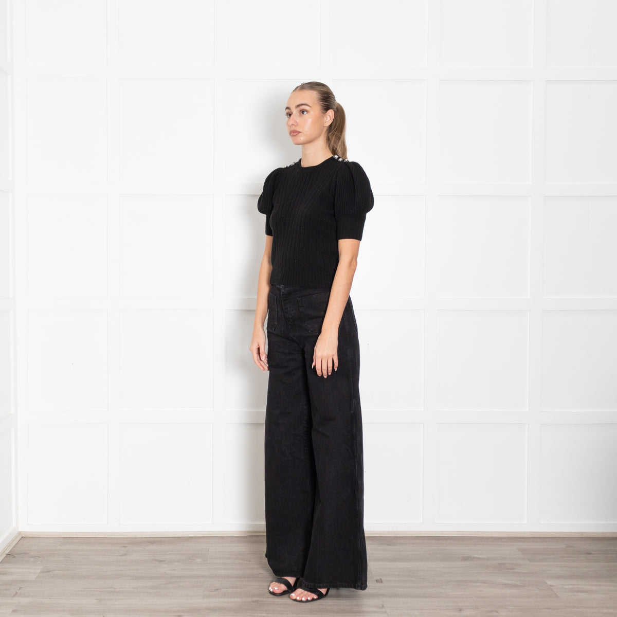 Alexander McQueen Black & Grey Short Sleeve Jumper With Crystal Embellished Buttons