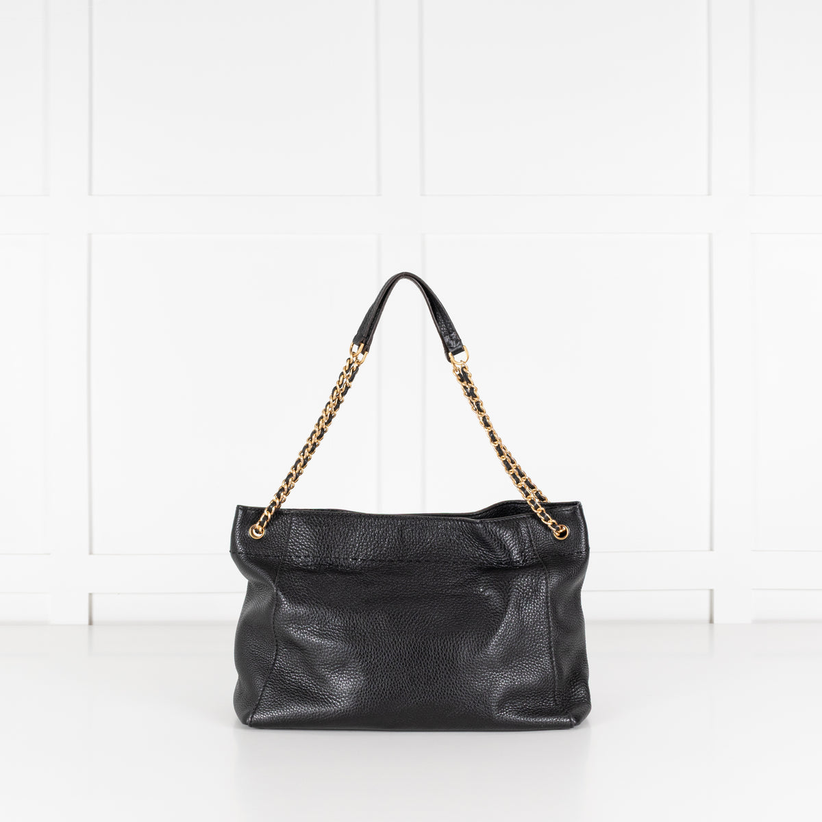 Tory Burch Black Grainy Leather McGraw Chain Shoulder Tote Bag