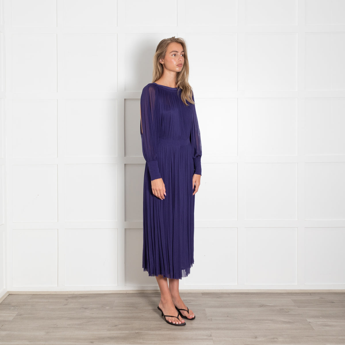 Amanda Wakeley Purple Sheer Silk  Midi Dress with Slip