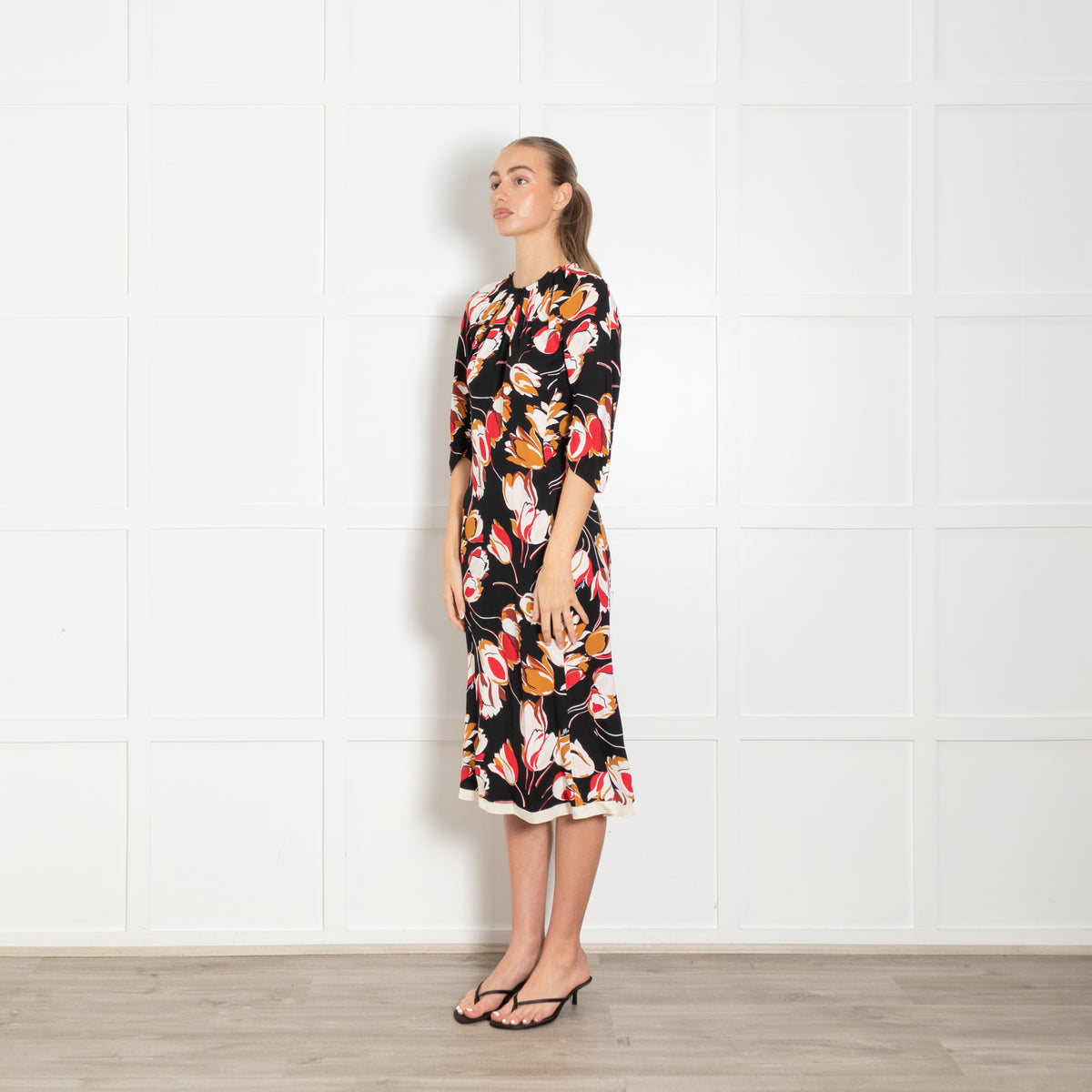 Marni Black White Red Tulip Print Dress