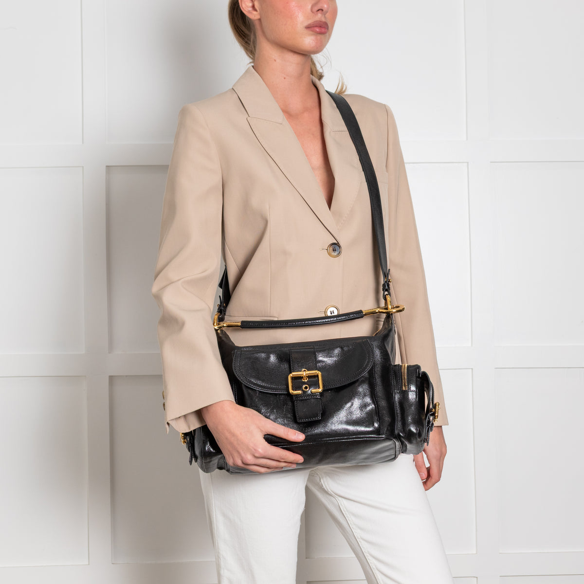 Chloe Black Shiny Leather Pockets Camera Bag