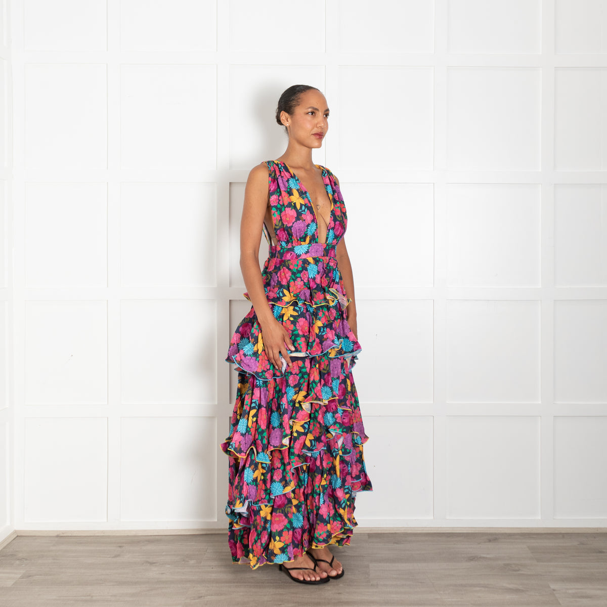 Gul Hurgel Multicolour Floral Tiered Sleeveless Dress