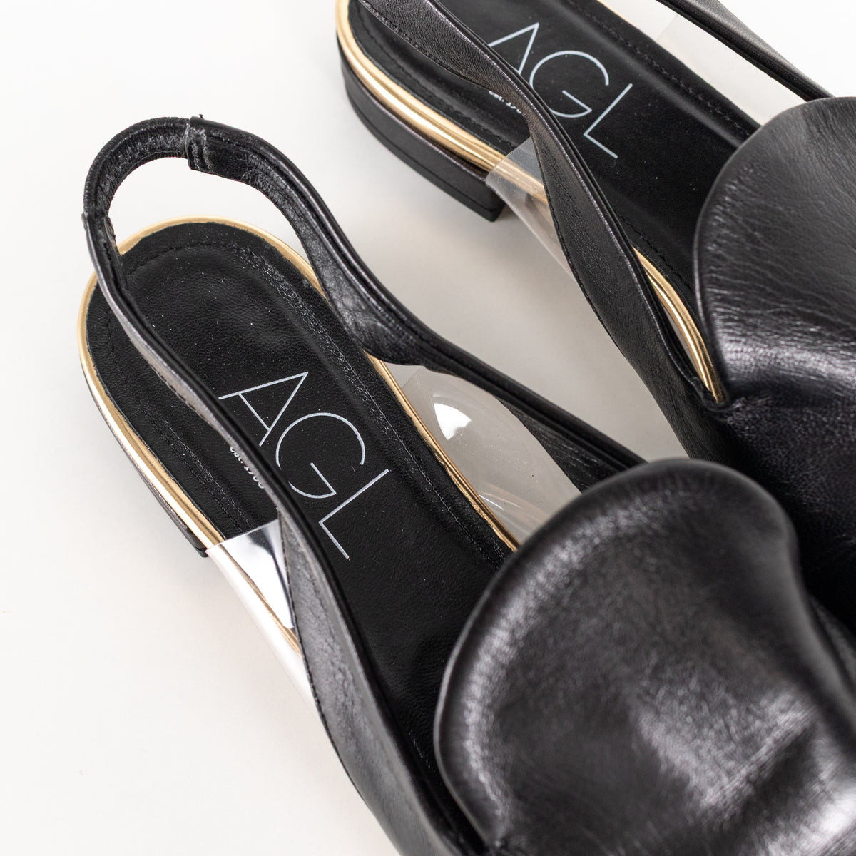 Agl Black Leather Slingbacks