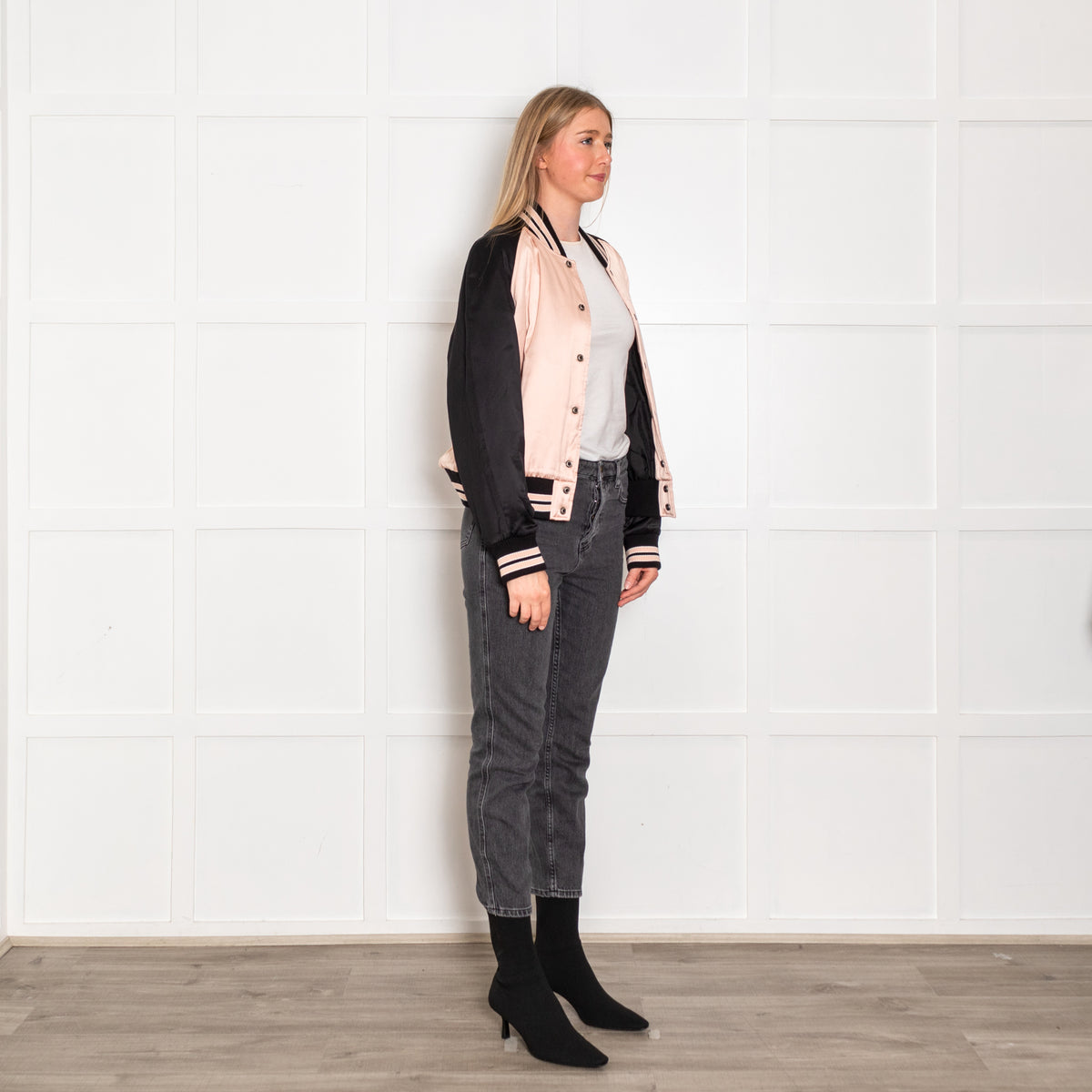 Saint Laurent Black Peach Satin Bomber Jacket