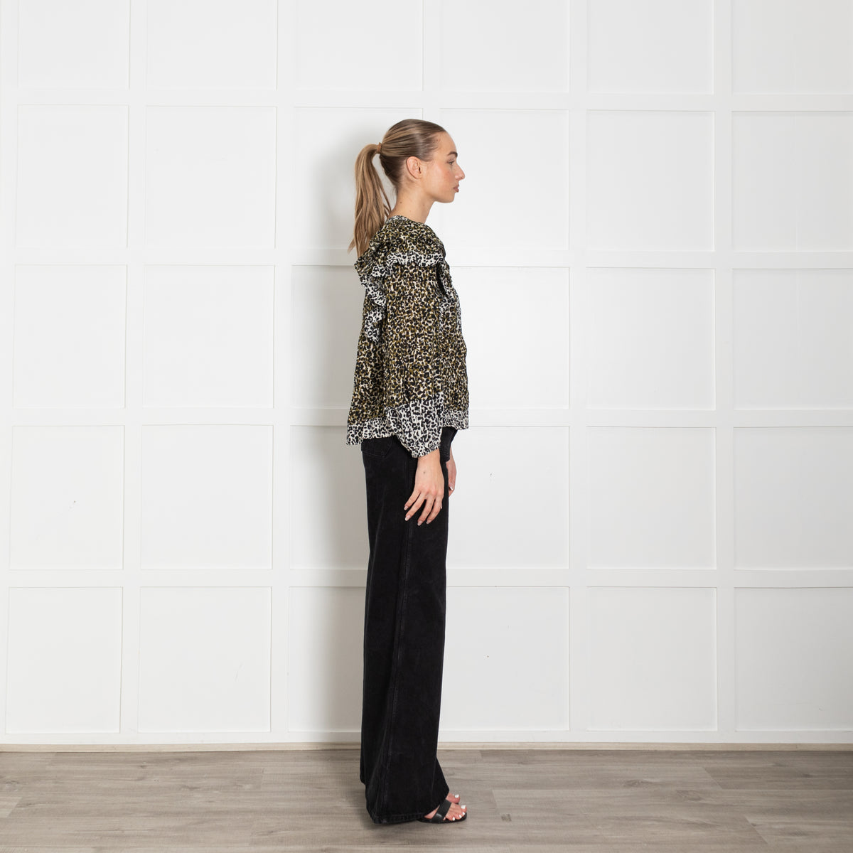 Ulla Johnson Ruffled Leopard Print Blouse With Tassle Tie