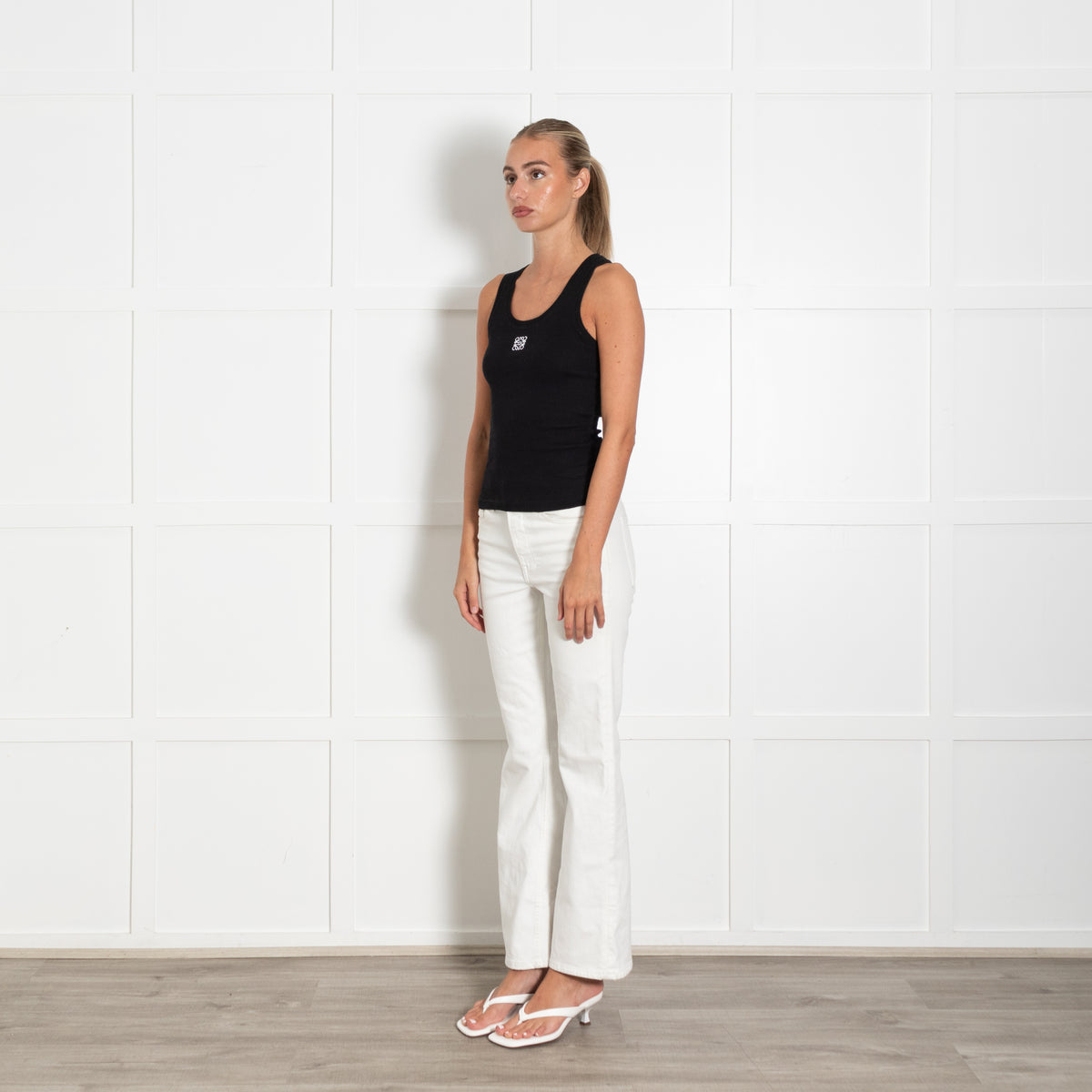 Loewe Black Anagram Embroidered Stretch Cotton Tank Top