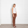 Balmain Tan Leather Slim Leg Trousers
