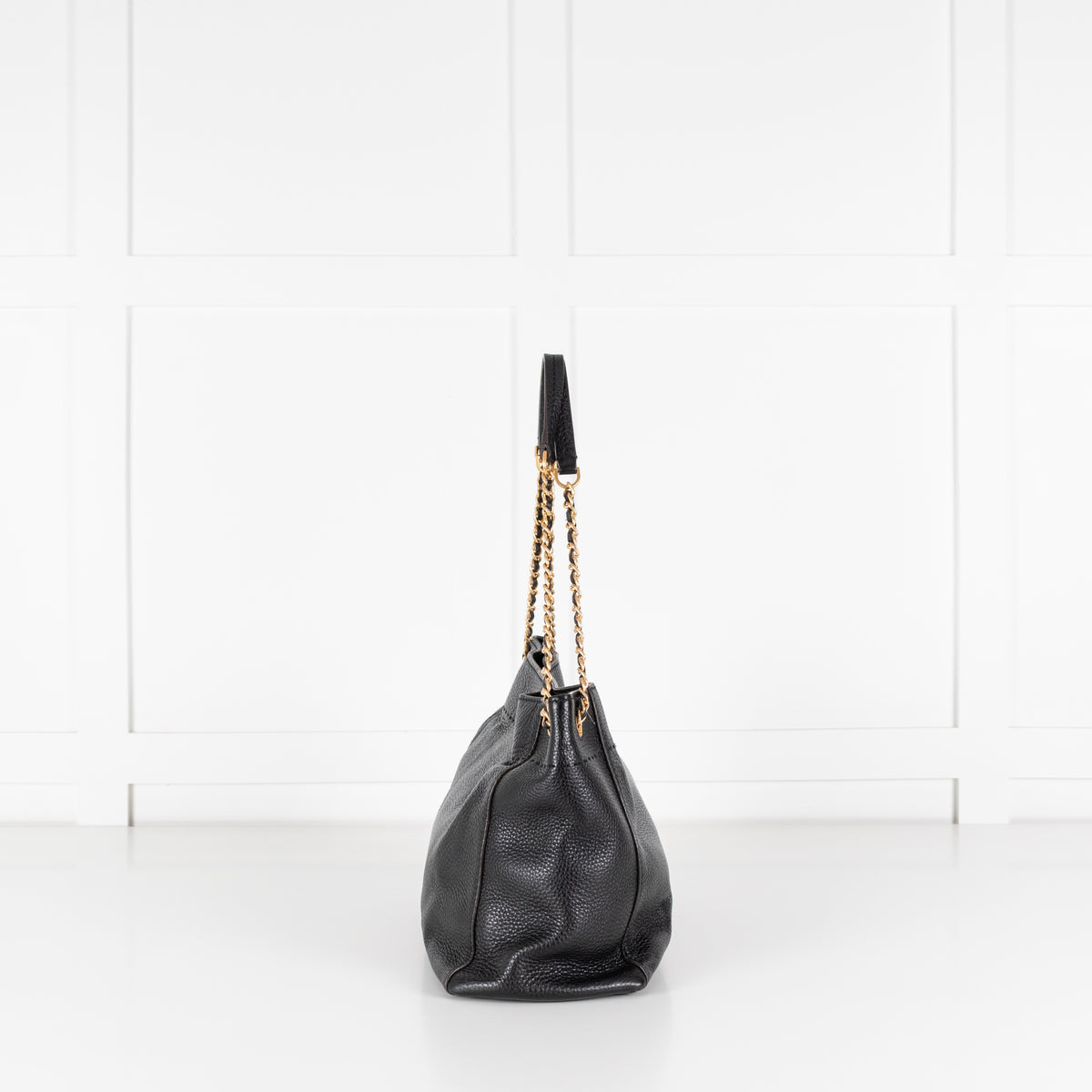 Tory Burch Black Grainy Leather McGraw Chain Shoulder Tote Bag