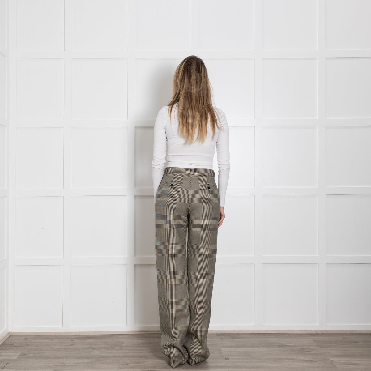 Burberry Grey Check With Yellow High Waist Trousers