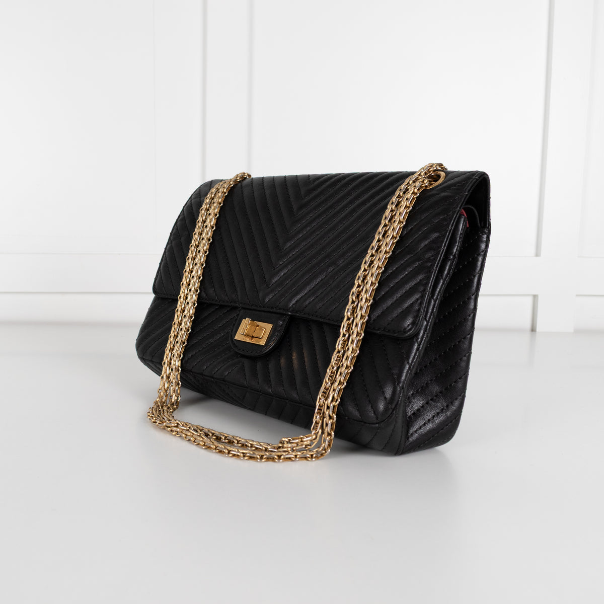 Chanel Black Chevron Quilted Leather Shoulder Bag