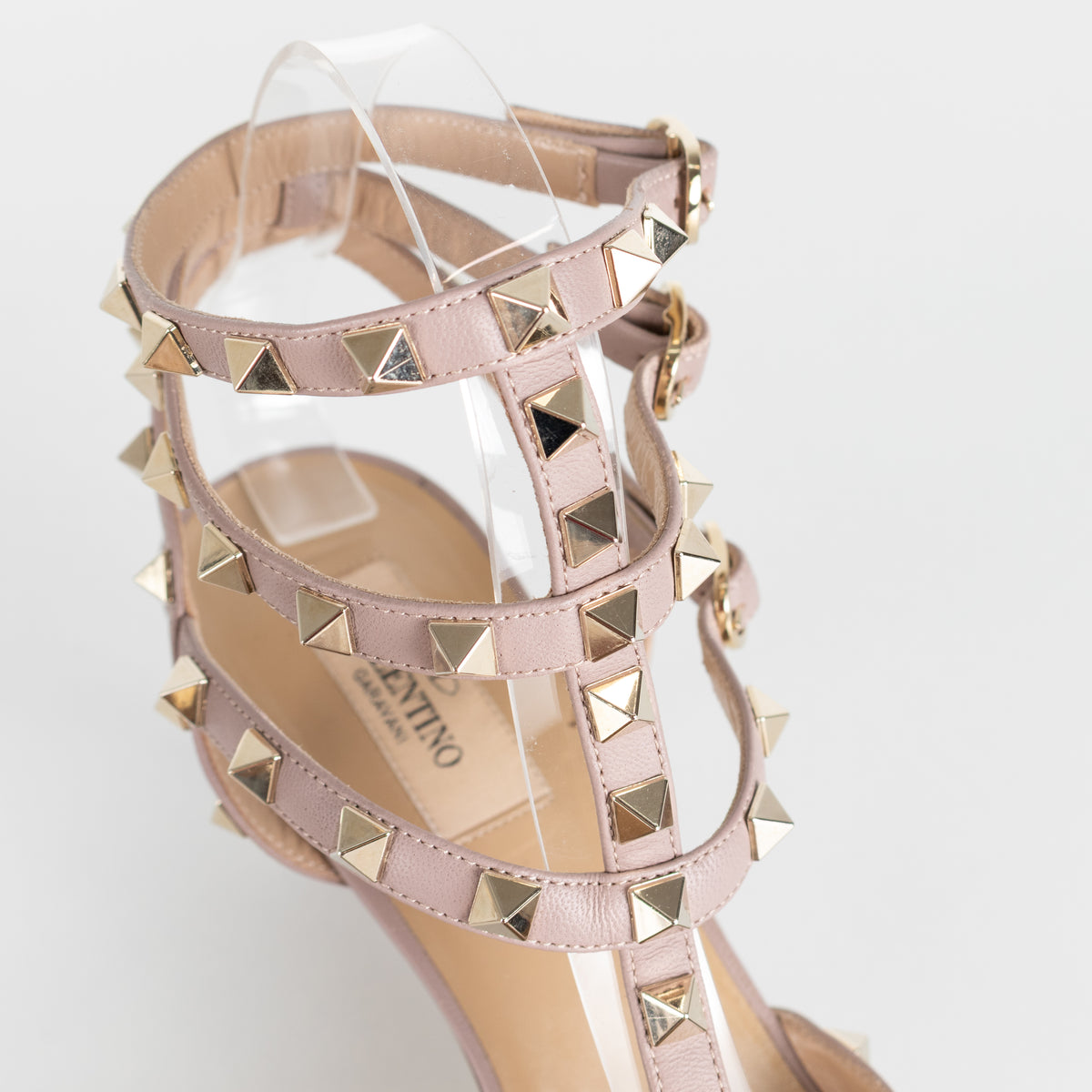 Valentino Garavani Nude Patent Rockstud Ankle Strap Shoes