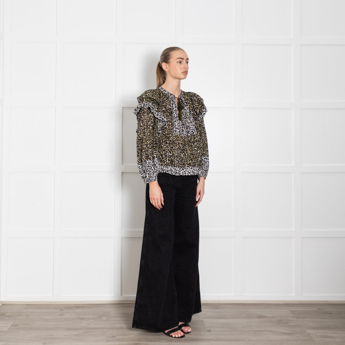 Ulla Johnson Ruffled Leopard Print Blouse With Tassle Tie