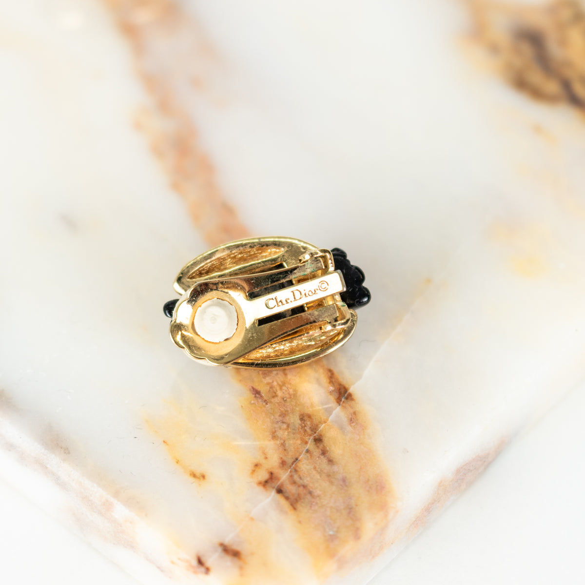 Christian Dior Gold Black Diamante Vintage Clip On Earrings