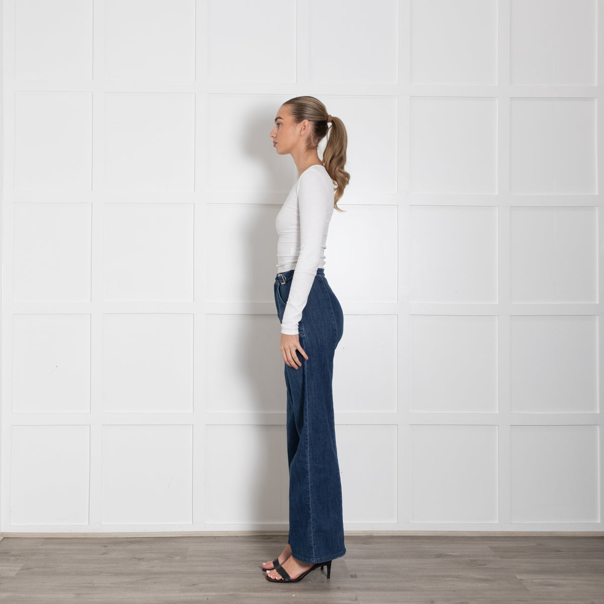 IDA Blue Wide Leg Front Pocket Buckle Jeans