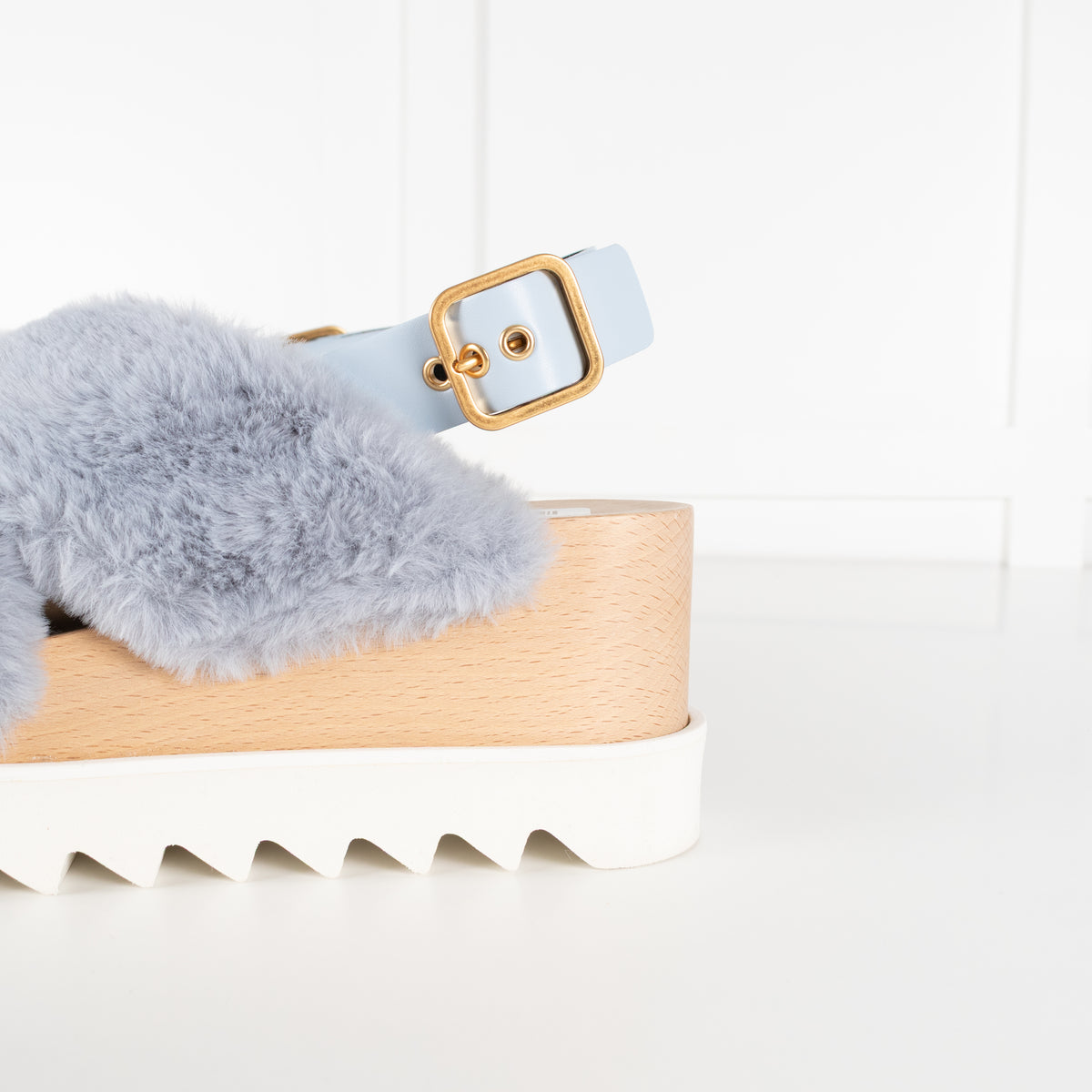Stella McCartney Blue Faux Fur Platform Sandals