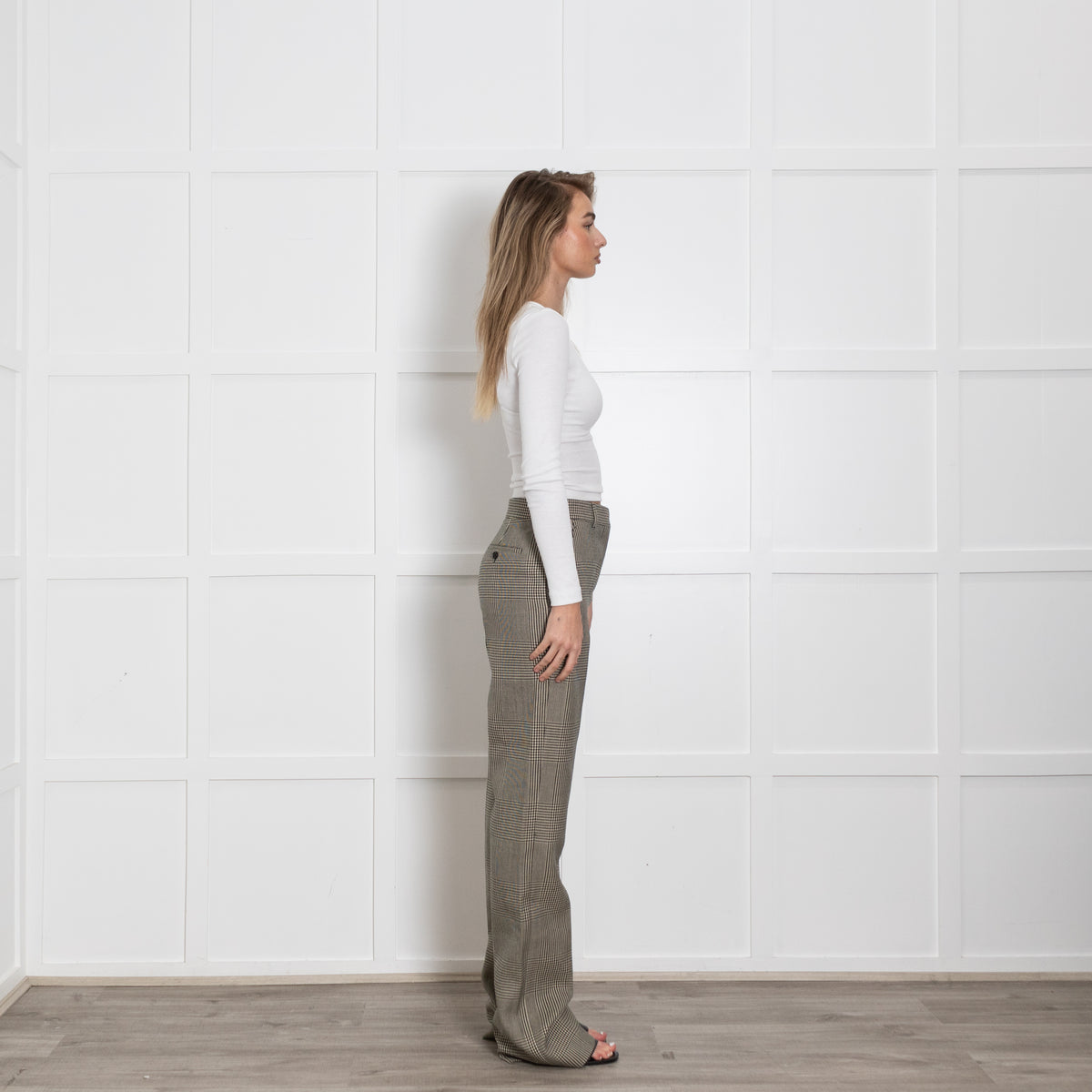 Burberry Grey Check With Yellow High Waist Trousers