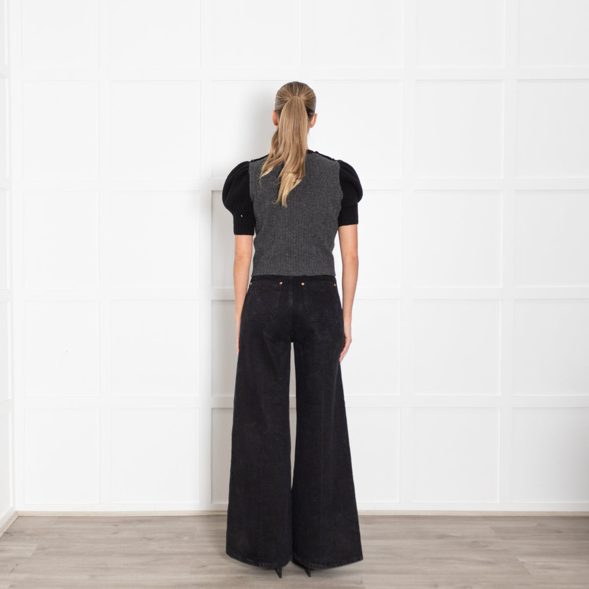 Alexander McQueen Black & Grey Short Sleeve Jumper With Crystal Embellished Buttons