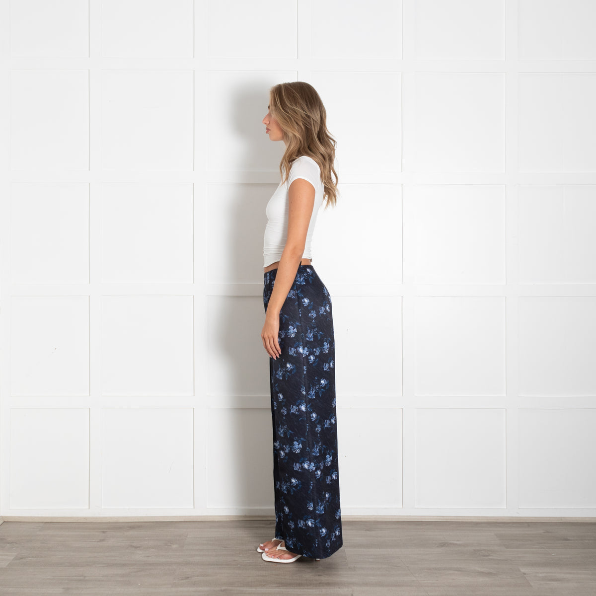 Emilia Wickstead Navy Taffeta Daffy Trousers Ditsy Rose Floral Print
