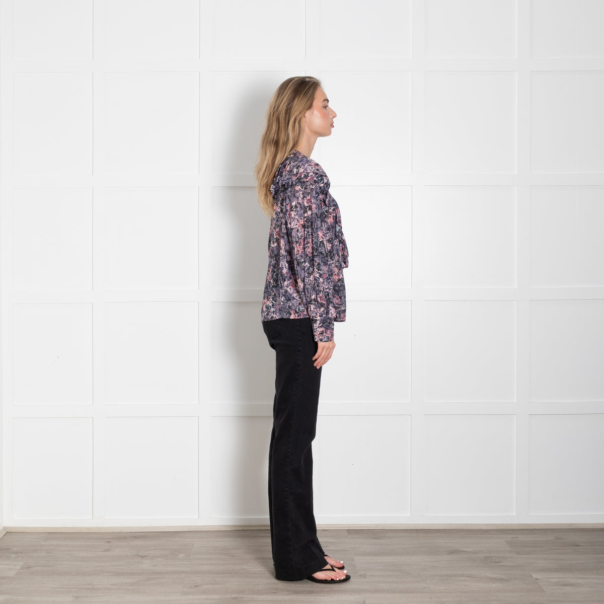 IRO Purple And Pink Floral Frill Front Long Sleeve Top