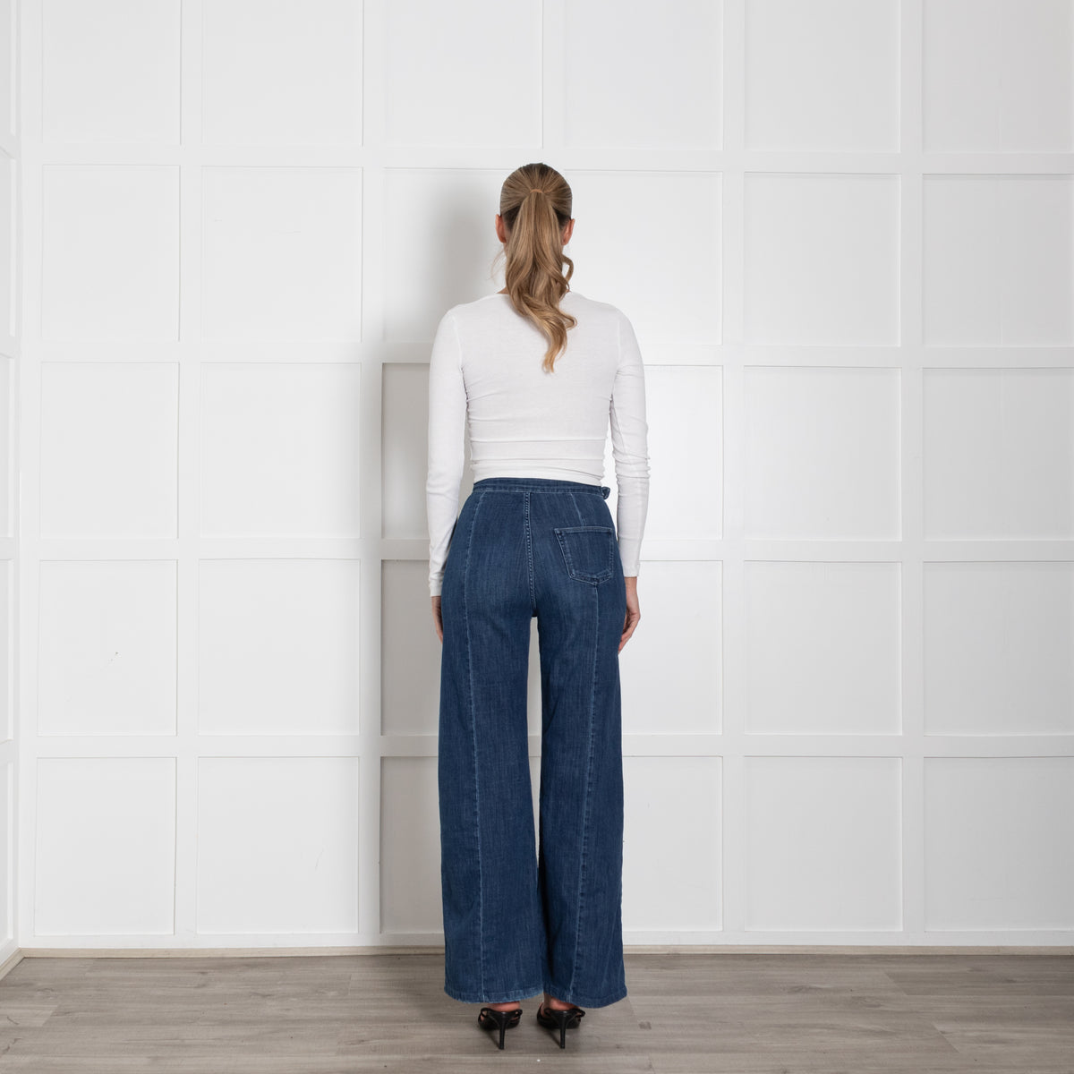 IDA Blue Wide Leg Front Pocket Buckle Jeans
