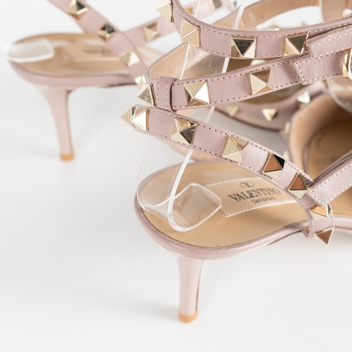 Valentino Garavani Nude Patent Rockstud Ankle Strap Shoes