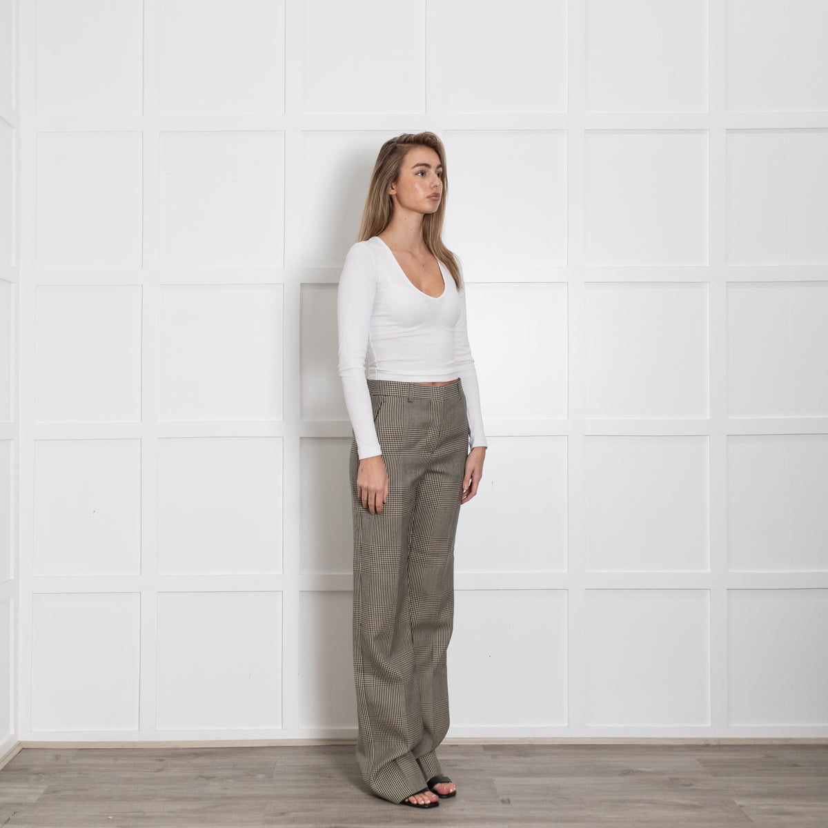 Burberry Grey Check With Yellow High Waist Trousers