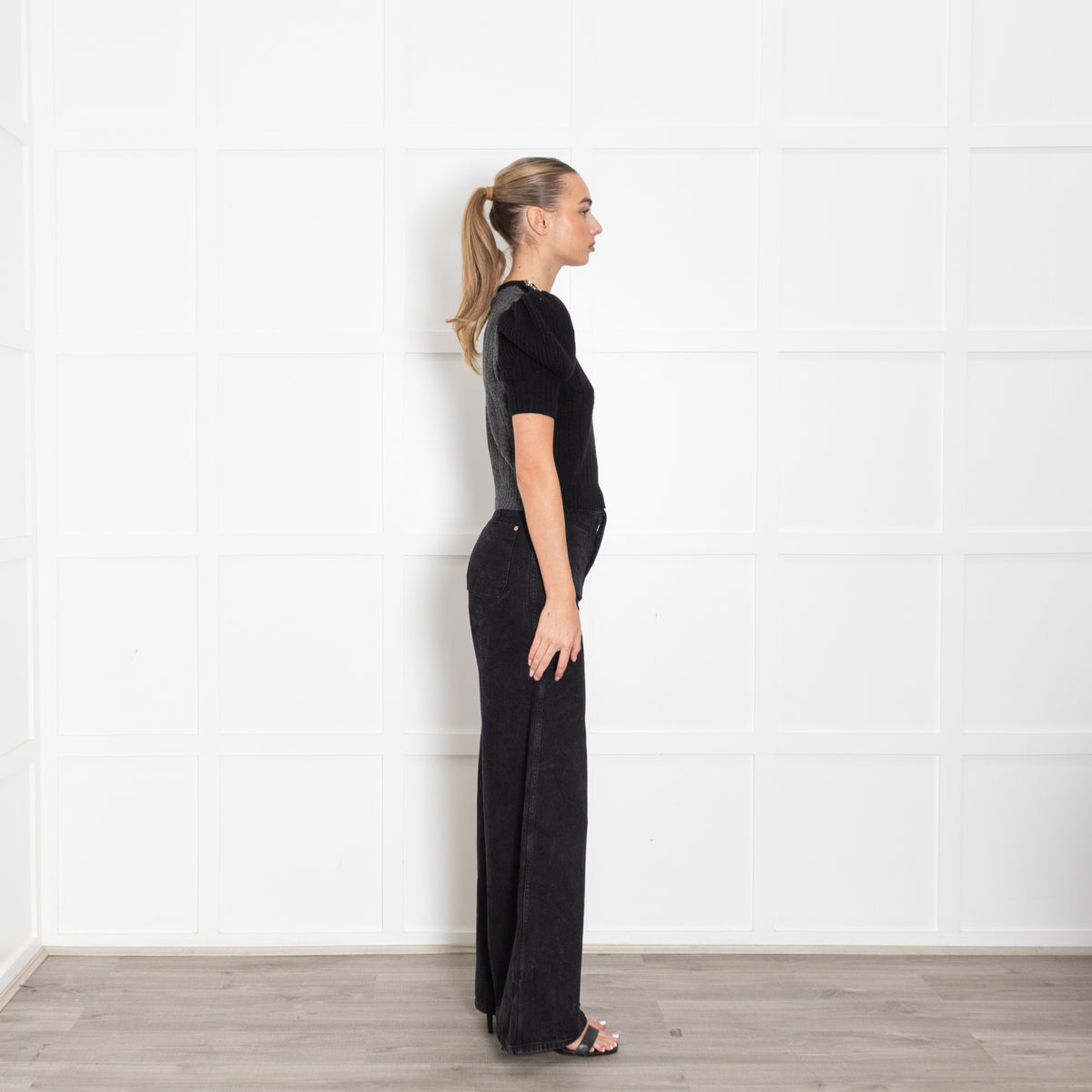 Alexander McQueen Black & Grey Short Sleeve Jumper With Crystal Embellished Buttons