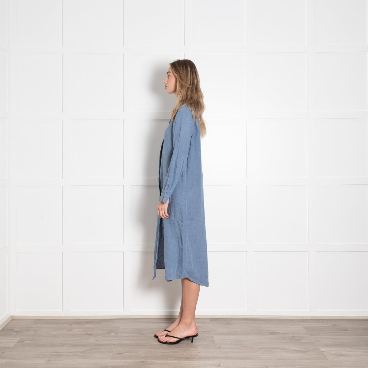 Le Sirenuse Blue Linen Midi Shirt Dress