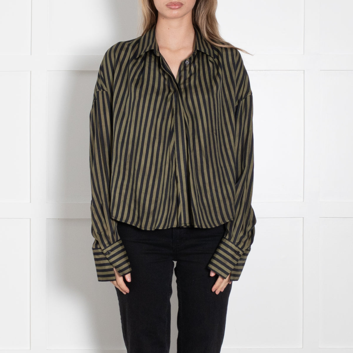 Rag & Bone Khaki Army Stripe Silk Shirt
