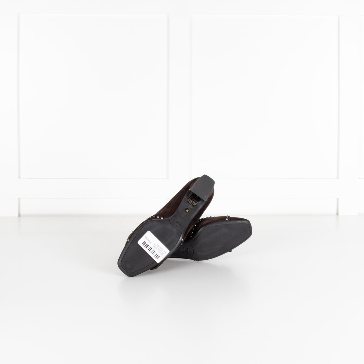 Prada Brown Suede Low Heel Pump With Silver Studs