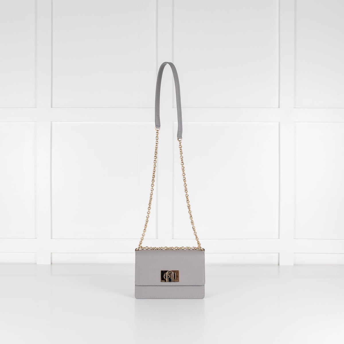 Furla Grey 1927 Grey Mini Crossbody With Fixed Gold Chain Strap