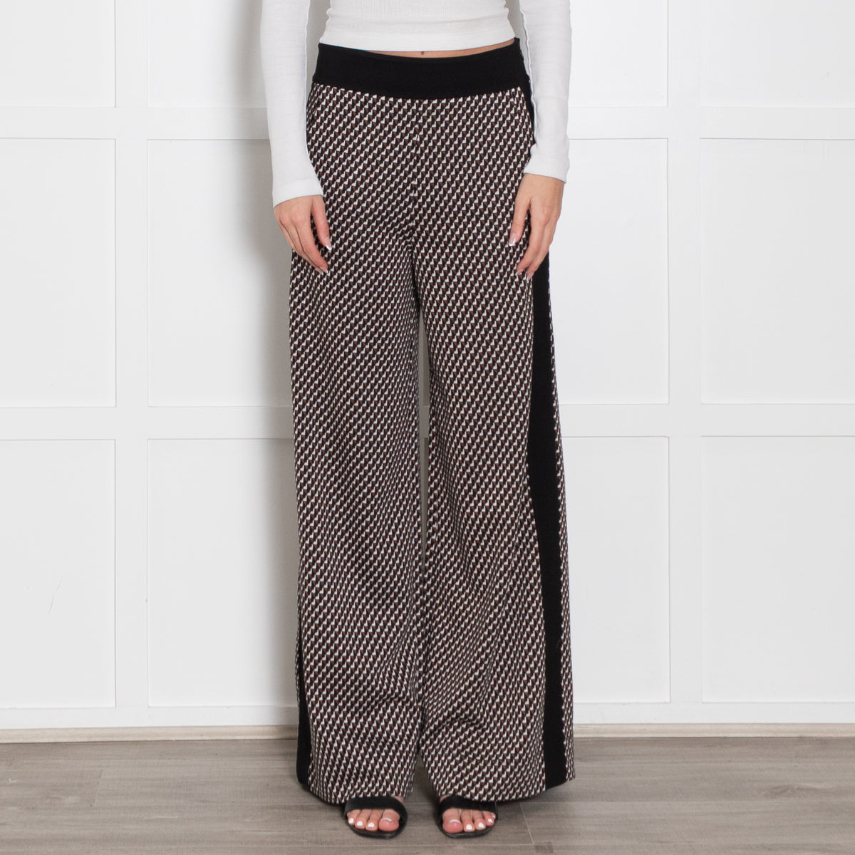 Me + Em Black Brown Geometric Print Wide Leg Trousers