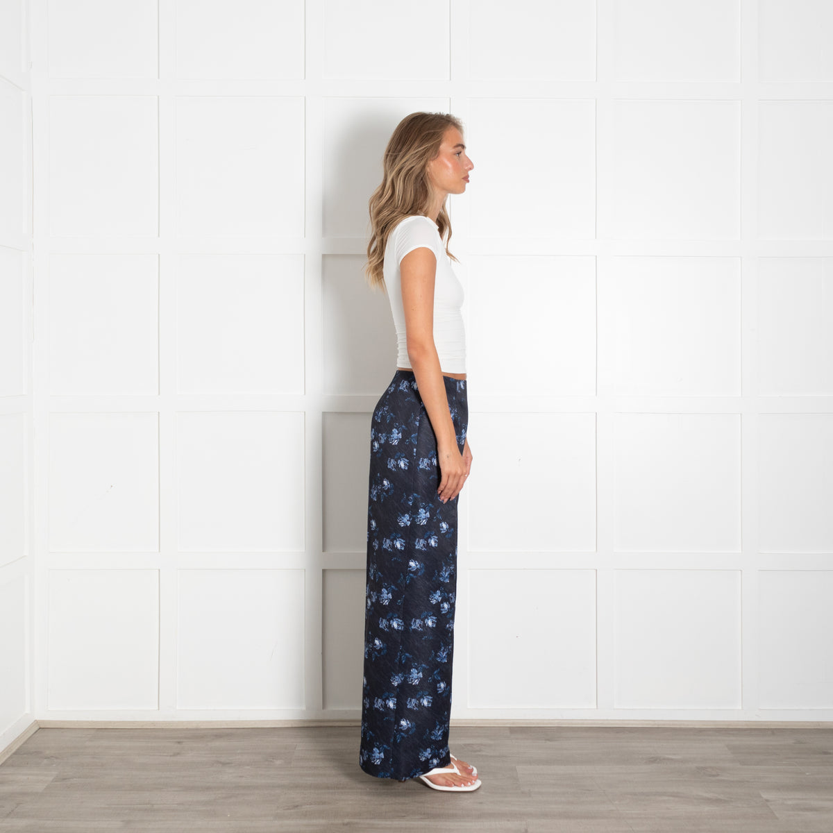 Emilia Wickstead Navy Taffeta Daffy Trousers Ditsy Rose Floral Print