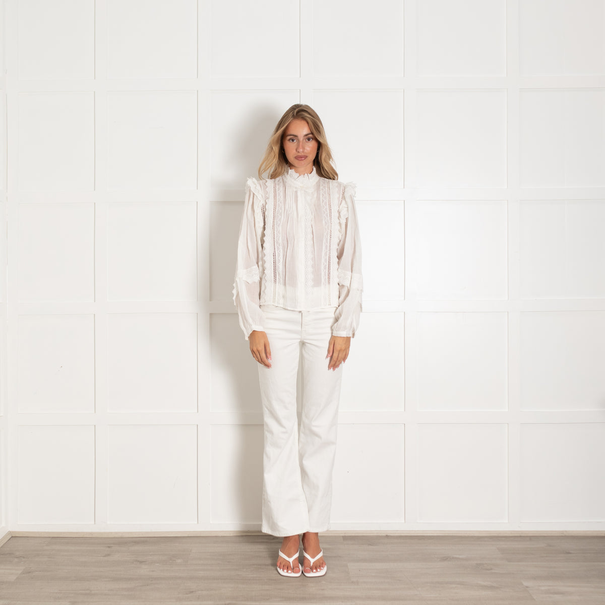 Frame Cream Frilled Lace Shirt