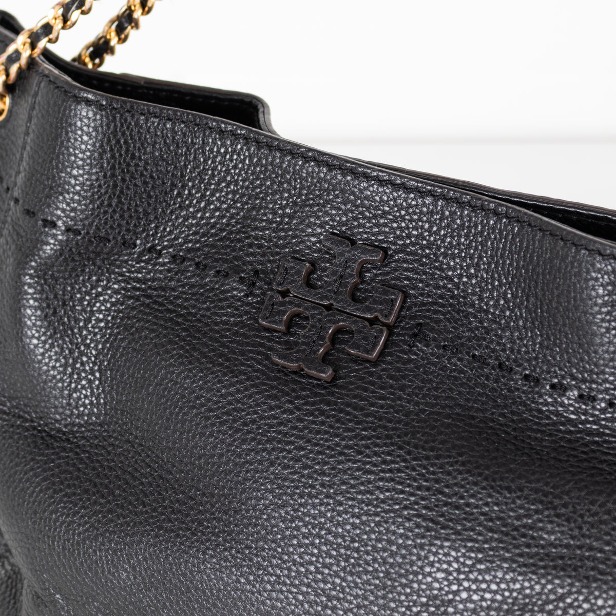 Tory Burch Black Grainy Leather McGraw Chain Shoulder Tote Bag