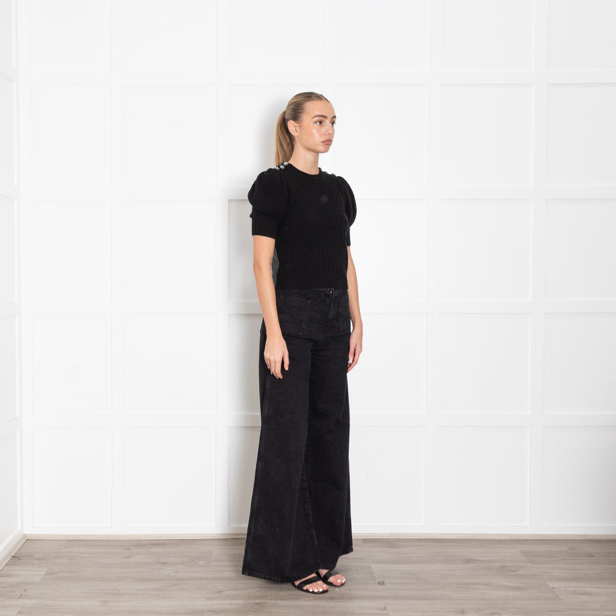 Alexander McQueen Black & Grey Short Sleeve Jumper With Crystal Embellished Buttons