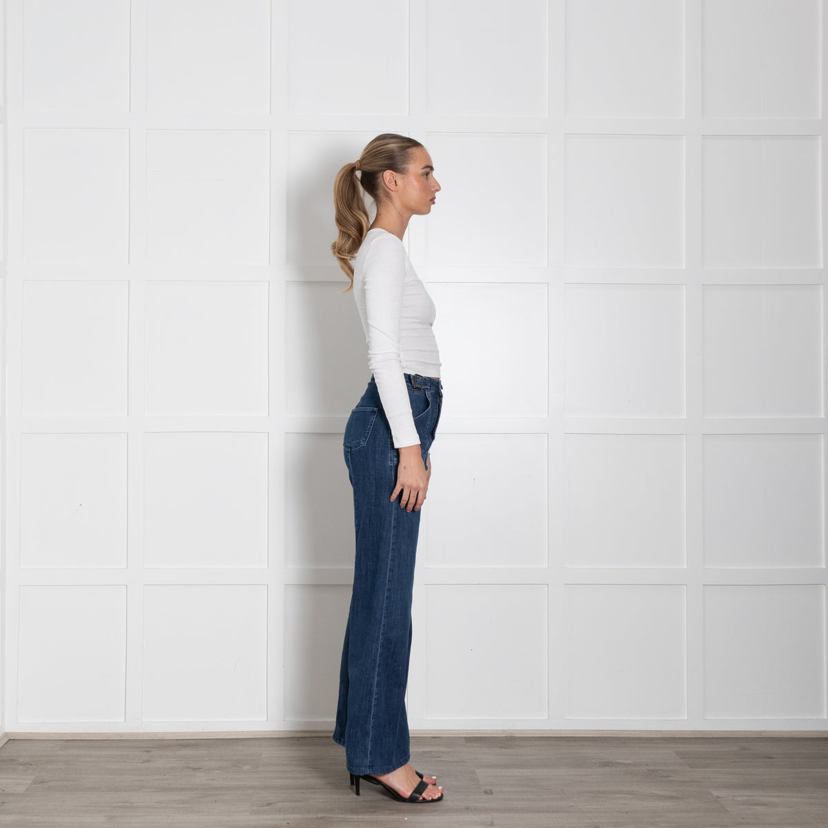 IDA Blue Wide Leg Front Pocket Buckle Jeans