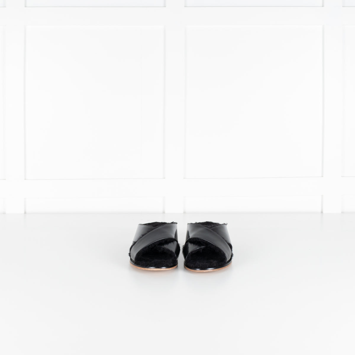Gabriela Hearst Ellington Black Slides With Wool Fur