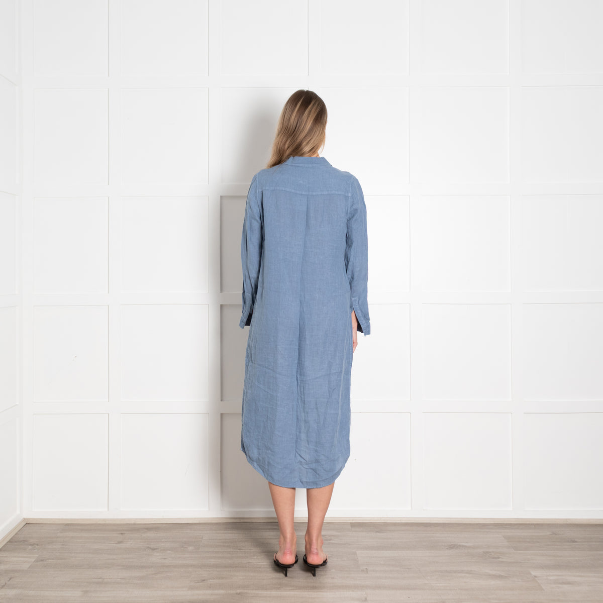 Le Sirenuse Blue Linen Midi Shirt Dress