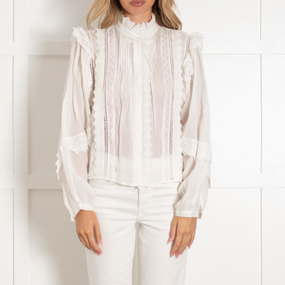 Frame Cream Frilled Lace Shirt