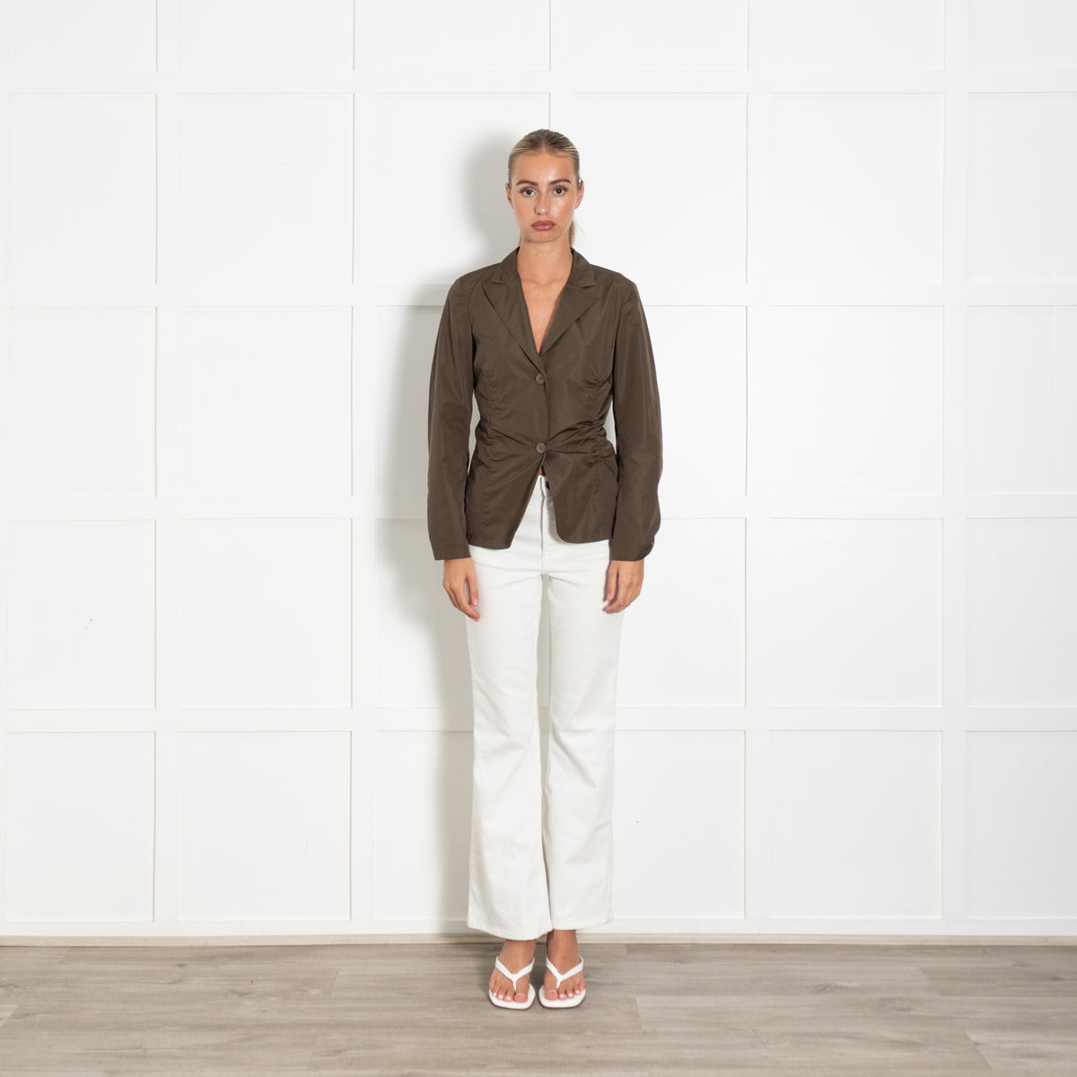 Jil Sander Khaki Nylon Draw String Detail Jacket