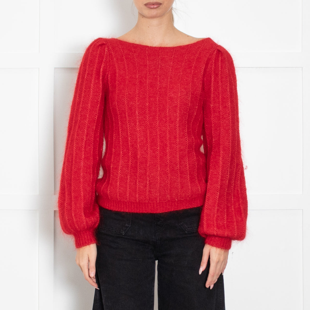 La Maille Sezane Red Mohair Jumper